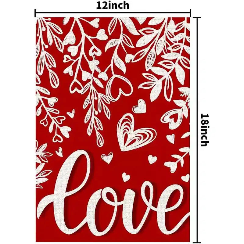 Drapeau de jardin blanc en forme de cœur avec motifs floraux