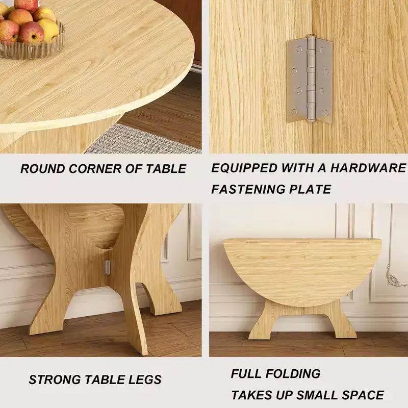 Table à manger pliable de 43 pouces en placage de chêne sauvage