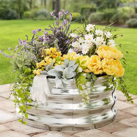 The Lakeside Collection Round Galvanized Raised Garden Bed Kit -