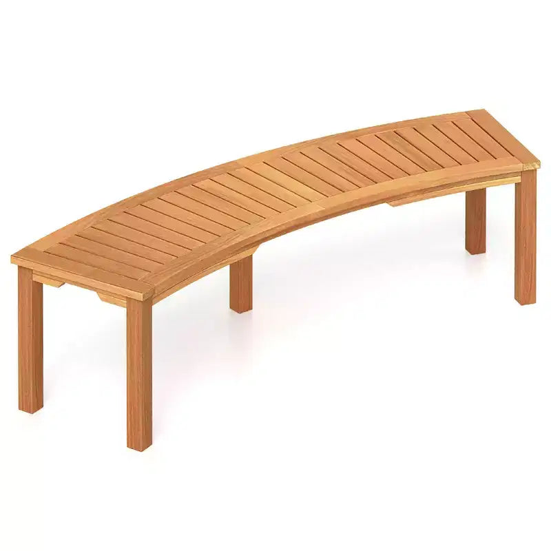 Banc extérieur courbé, en bois d'acacia massif, adapté aux terrasses.
