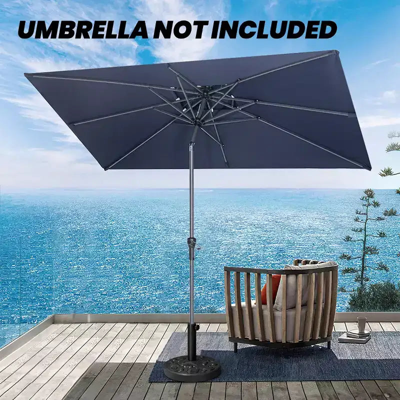 Pied de parasol circulaire, rempli de béton, motif floral