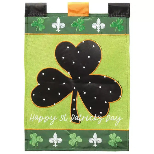 Magnolia Garden Happy St Patrick's Day Shamrocks and Fleur-de-lis 13 x 18 Inch Polyester Garden Flag