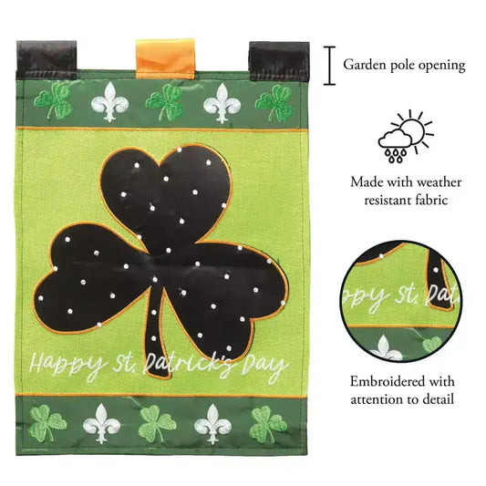 Drapeau de jardin en polyester avec motif trèfle et iris