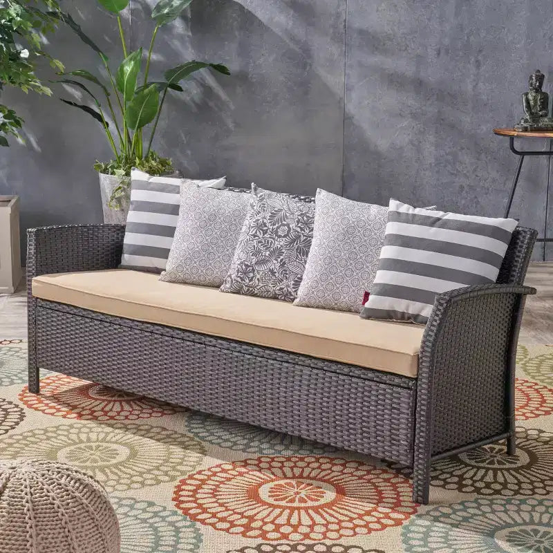 Canapé 3 places d'extérieur en osier avec coussin