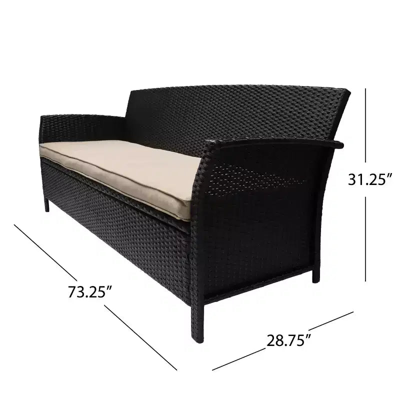 Canapé 3 places d'extérieur en osier avec coussin