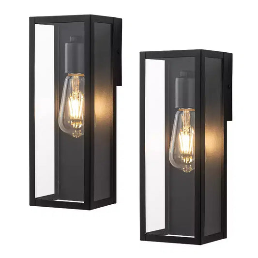 C Cattleya Black Outdoor Wall Lantern Sconce with Clear Tempered Glass (2-Pack)
