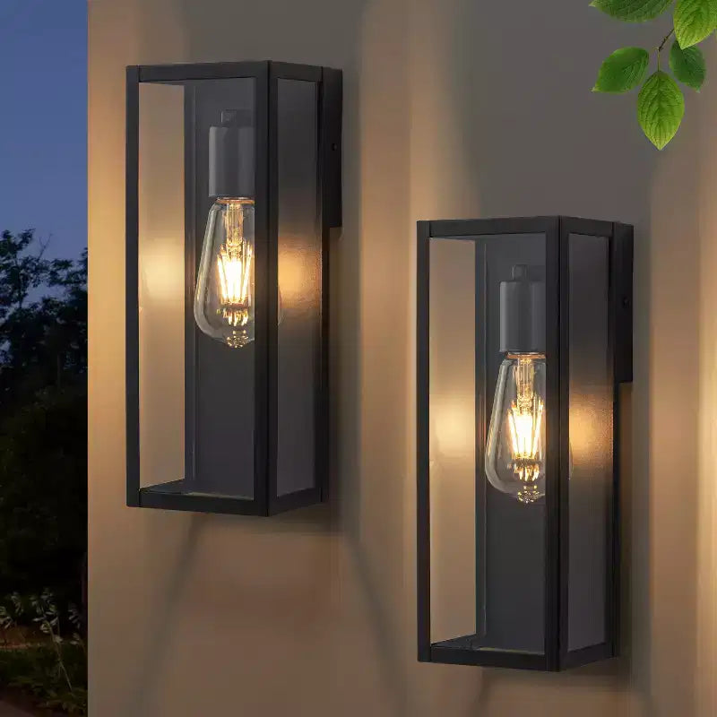 Applique murale extérieure noire avec verre trempé transparent