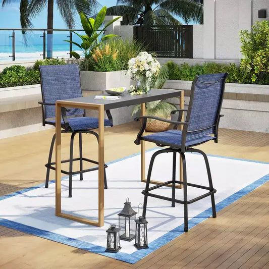 Tabouret de bar d'extérieur respirant avec accoudoirs en forme de vague et base renforcée.