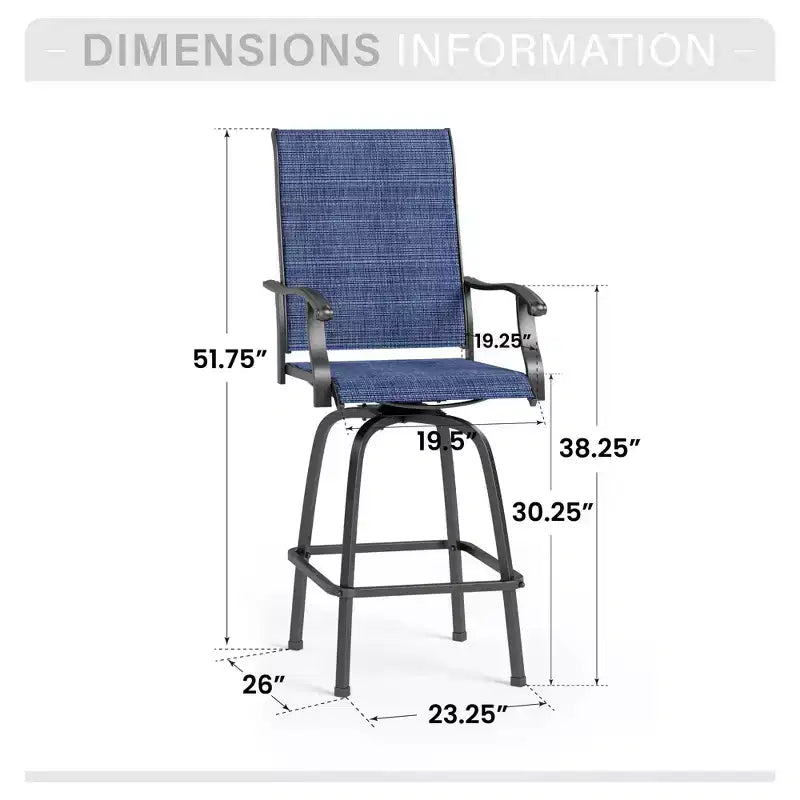 Tabouret de bar d'extérieur respirant avec accoudoirs en forme de vague et base renforcée.