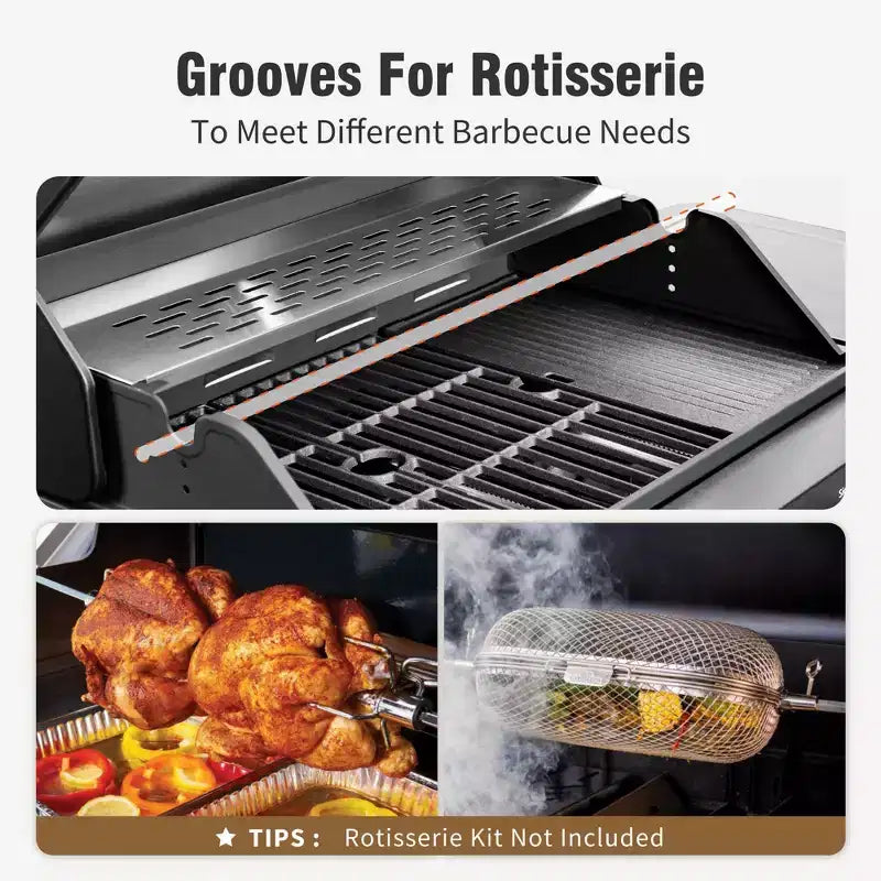 Barbecue à gaz propane 4 feux avec brûleurs latéraux et grille de cuisson en fonte émaillée