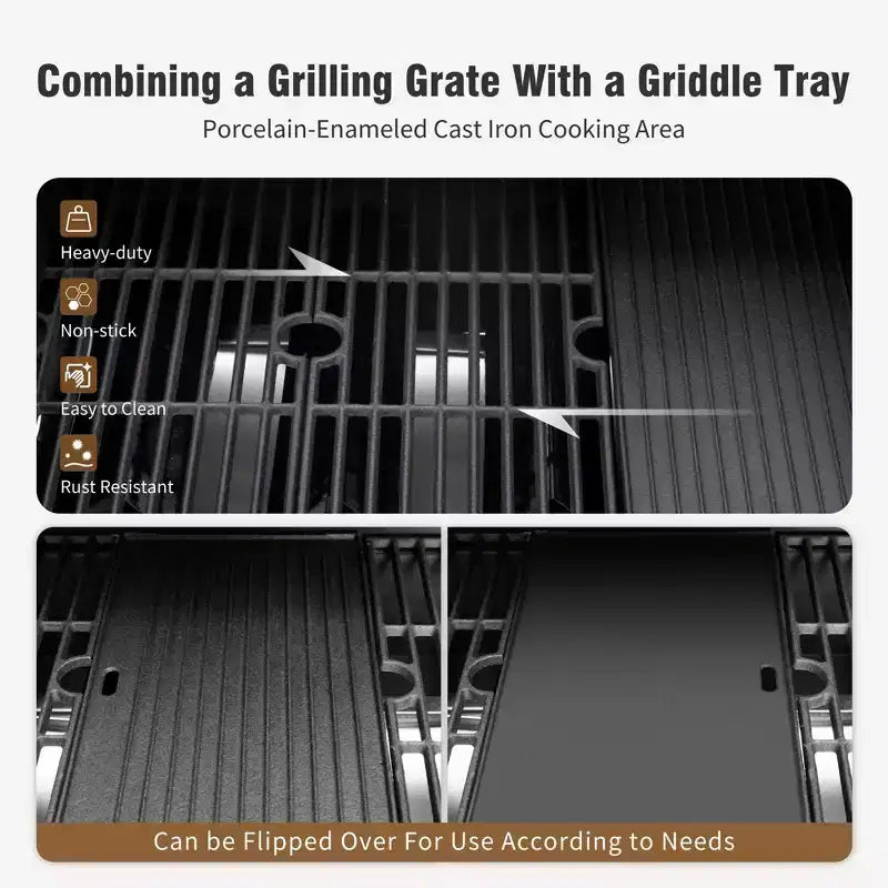 Barbecue à gaz propane 4 feux avec brûleurs latéraux et grille de cuisson en fonte émaillée