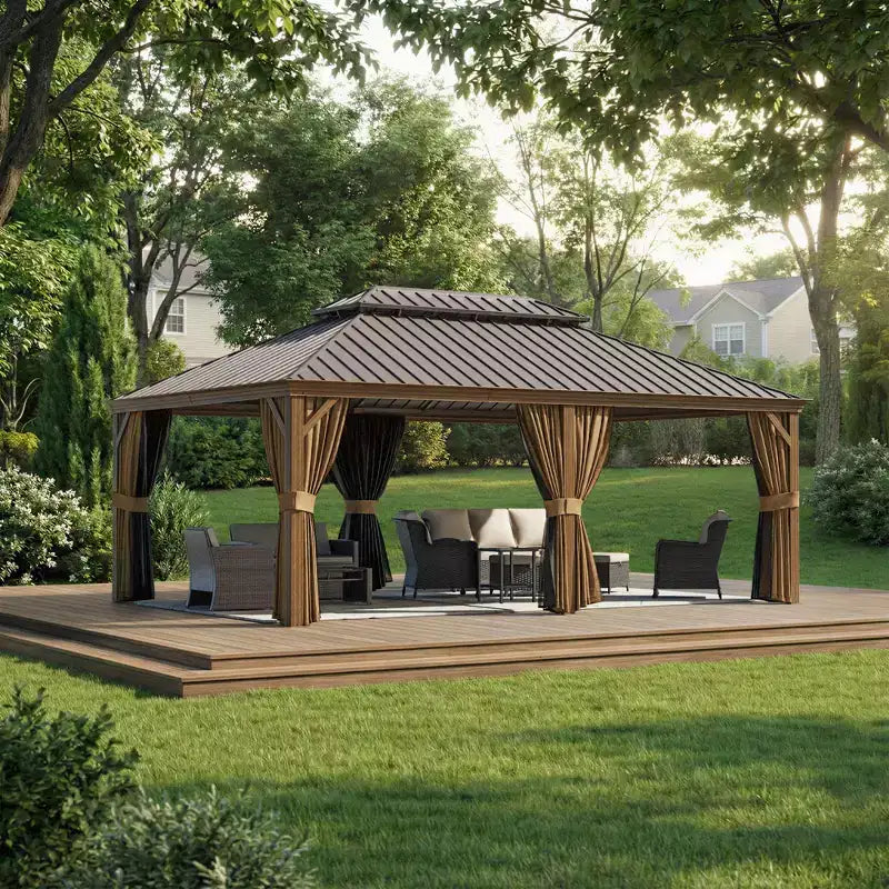 Gazebo en aluminium robuste : Capacité de 2100 livres, résistant au vent (87 km/h) et système de rideaux à triple épaisseur