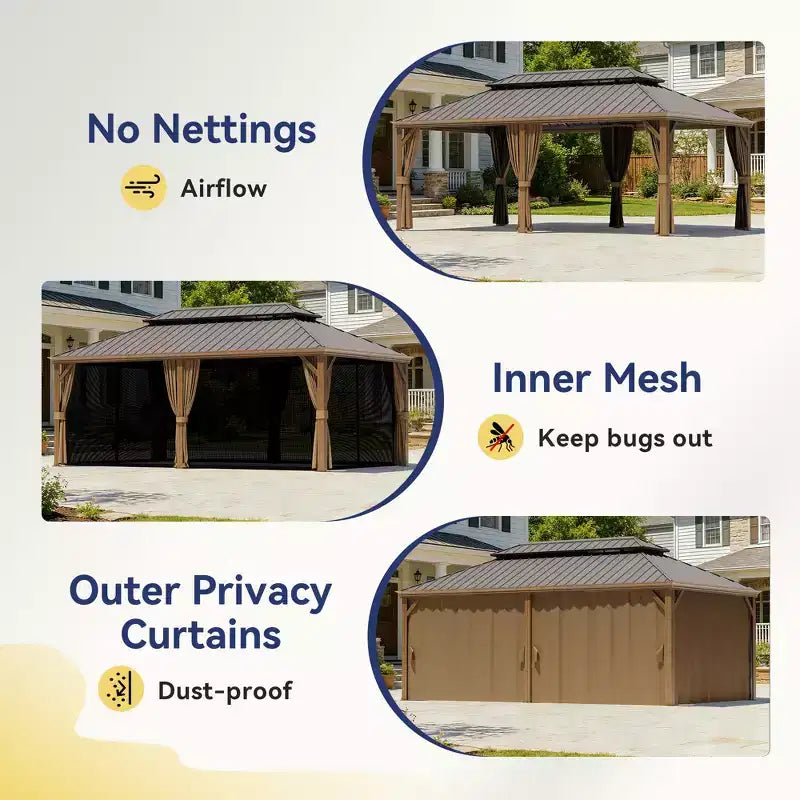 Gazebo en aluminium robuste : Capacité de 2100 livres, résistant au vent (87 km/h) et système de rideaux à triple épaisseur