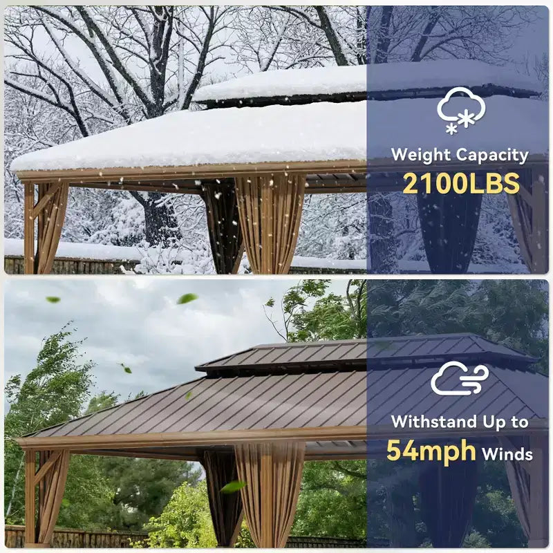 Gazebo en aluminium robuste : Capacité de 2100 livres, résistant au vent (87 km/h) et système de rideaux à triple épaisseur