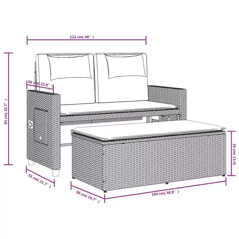 Banc de jardin rembourré de style chaise longue