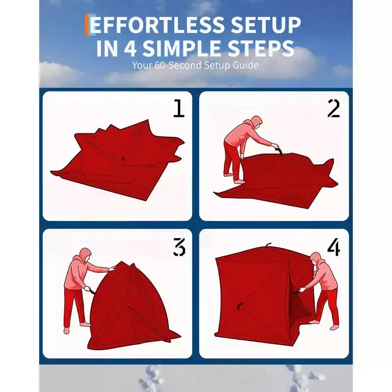 Tente de pêche sur glace pop-up, Abri de pêche sur glace isolé et coupe-vent avec tissu 3 couches et ancres, cordes, Tente portable de style moyeu pour la pêche hivernale