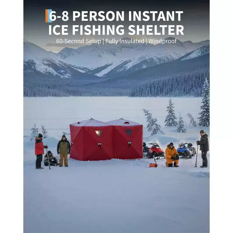 Tente de pêche sur glace pop-up, Abri de pêche sur glace isolé et coupe-vent avec tissu 3 couches et ancres, cordes, Tente portable de style moyeu pour la pêche hivernale