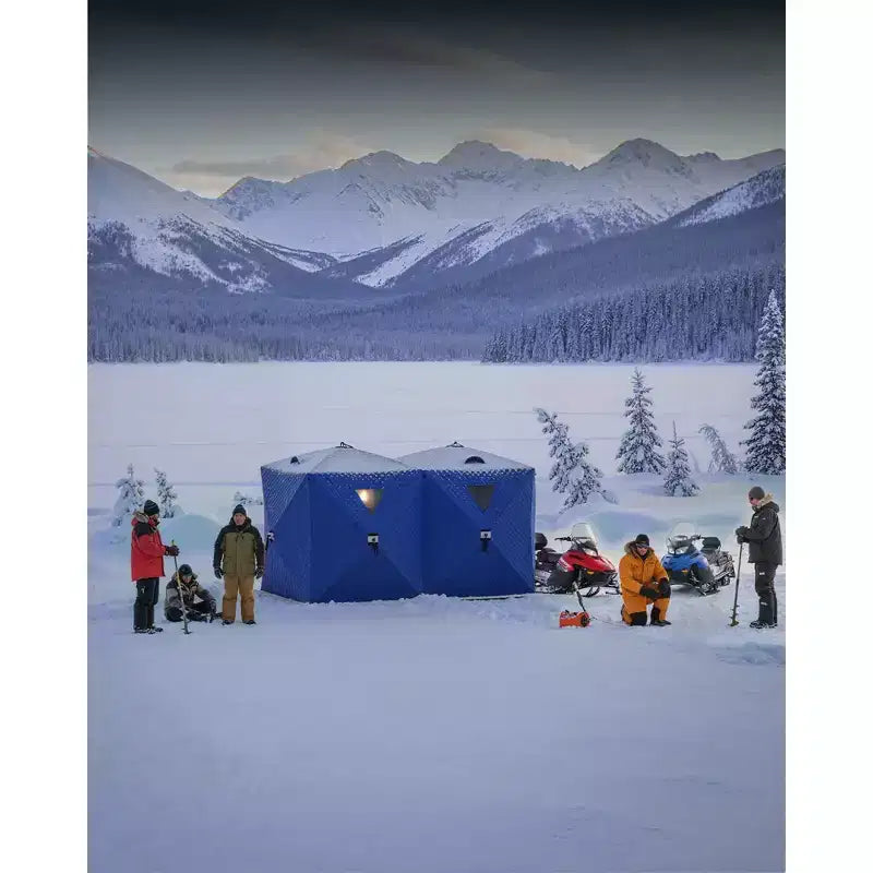 Tente de pêche sur glace pop-up, Abri de pêche sur glace isolé et coupe-vent avec tissu 3 couches et ancres, cordes, Tente portable de style moyeu pour la pêche hivernale