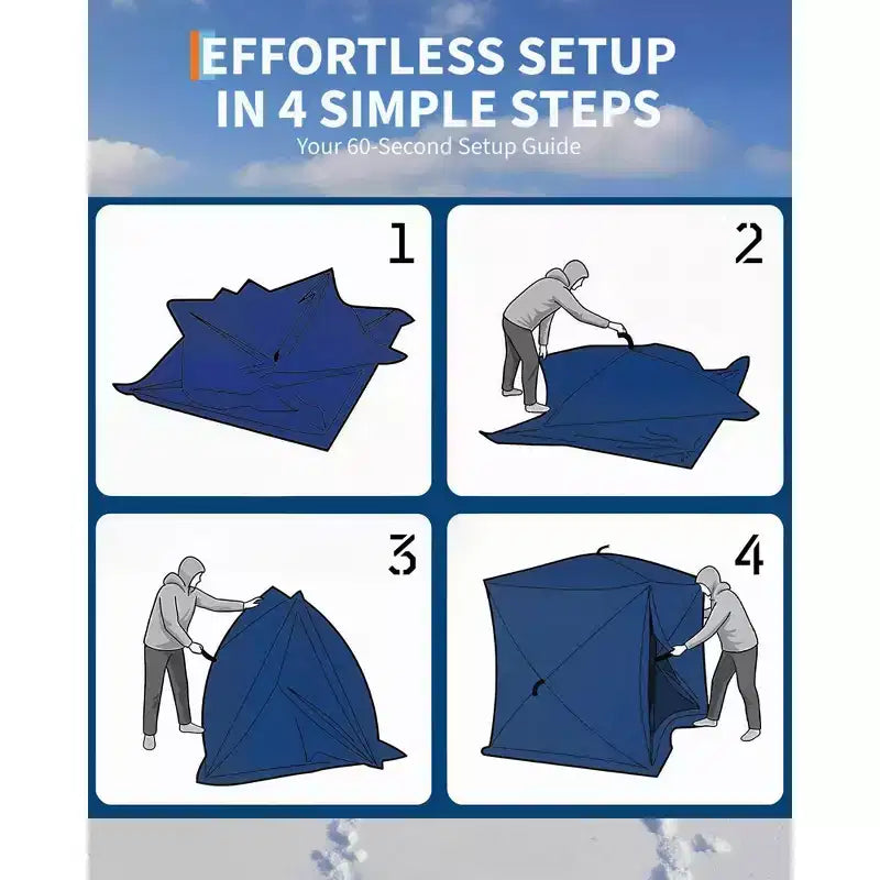 Tente de pêche sur glace pop-up, Abri de pêche sur glace isolé et coupe-vent avec tissu 3 couches et ancres, cordes, Tente portable de style moyeu pour la pêche hivernale