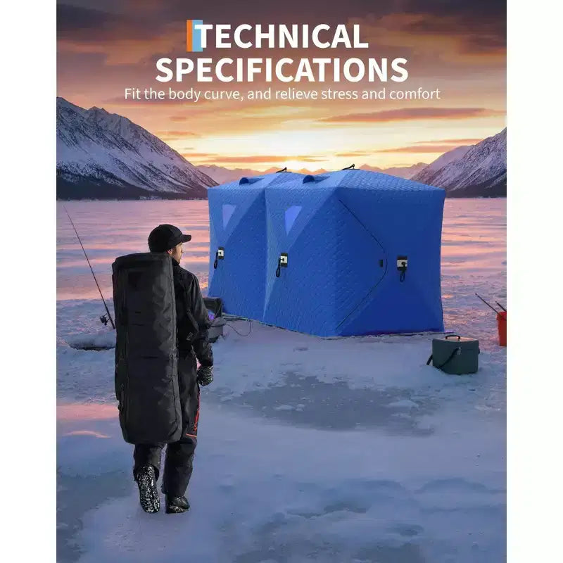 Tente de pêche sur glace pop-up, Abri de pêche sur glace isolé et coupe-vent avec tissu 3 couches et ancres, cordes, Tente portable de style moyeu pour la pêche hivernale