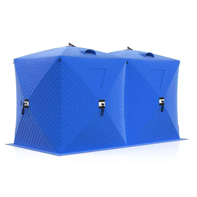 Tente de pêche sur glace pop-up, Abri de pêche sur glace isolé et coupe-vent avec tissu 3 couches et ancres, cordes, Tente portable de style moyeu pour la pêche hivernale