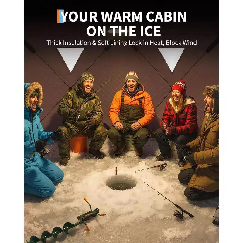 Tente de pêche sur glace pop-up, Abri de pêche sur glace isolé et coupe-vent avec tissu 3 couches et ancres, cordes, Tente portable de style moyeu pour la pêche hivernale