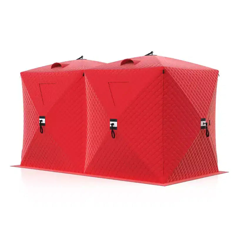 Tente de pêche sur glace pop-up, Abri de pêche sur glace isolé et coupe-vent avec tissu 3 couches et ancres, cordes, Tente portable de style moyeu pour la pêche hivernale