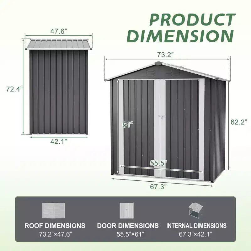 Abri de jardin métallique avec porte verrouillable et ventilation, étanche, pour outils de jardin