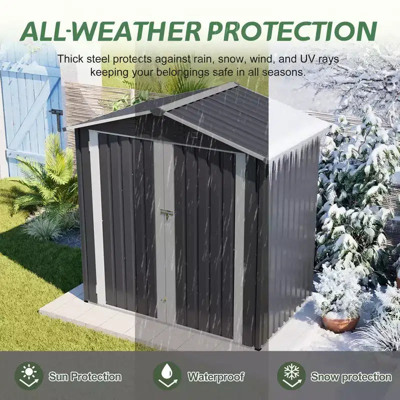 Abri de jardin métallique avec porte verrouillable et ventilation, étanche, pour outils de jardin