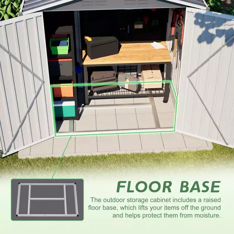Abri de jardin métallique avec porte verrouillable et ventilation, étanche, pour outils de jardin