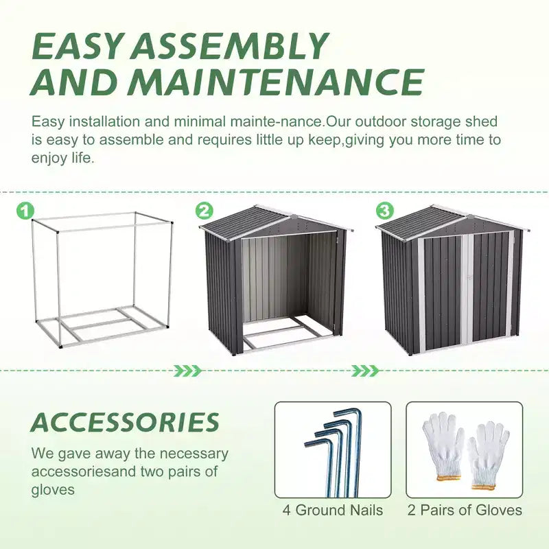 Abri de jardin métallique avec porte verrouillable et ventilation, étanche, pour outils de jardin