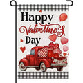 Lomsoe Happy Valentines Day Garden Flag Vintage Red Truck Yard Sign Flag Valentines Day Sign Valentines Day Gift Decor Single Side 12x18Inch
