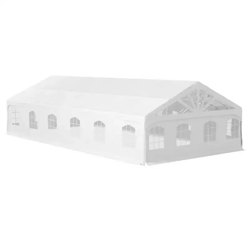 Tente de réception, tente de réception robuste avec 2 portes et 20 fenêtres, blanche