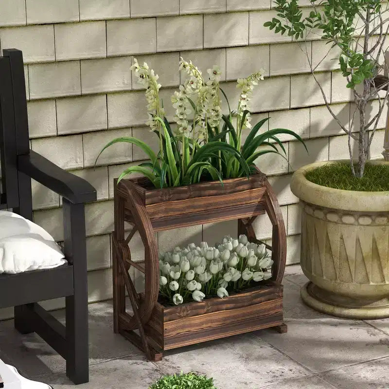 Jardinières en bois de style calèche, plates-bandes surélevées décoratives