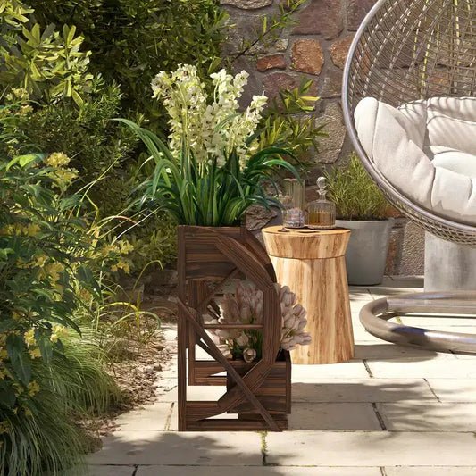 Jardinières en bois de style calèche, plates-bandes surélevées décoratives