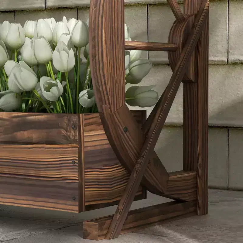 Jardinières en bois de style calèche, plates-bandes surélevées décoratives