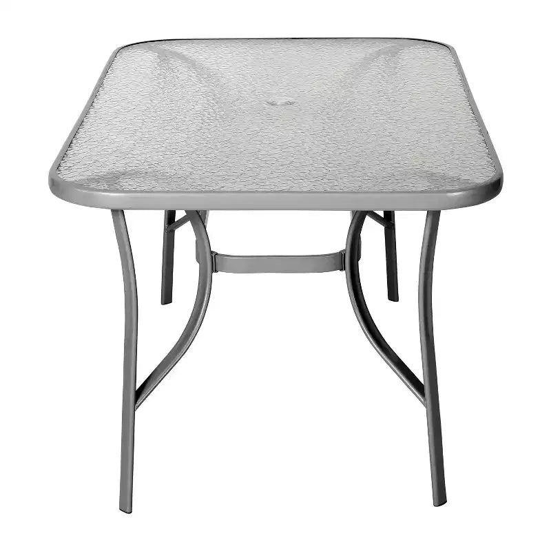 Table de patio rectangulaire avec plateau en verre trempé et