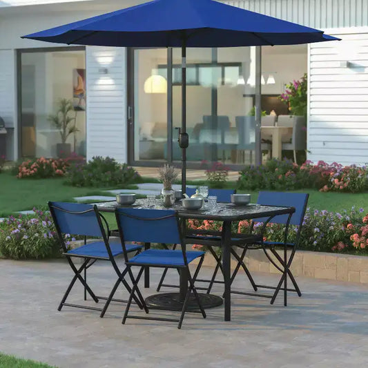 Table de patio rectangulaire avec plateau en verre trempé et