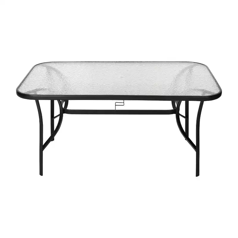 Table de patio rectangulaire avec plateau en verre trempé et