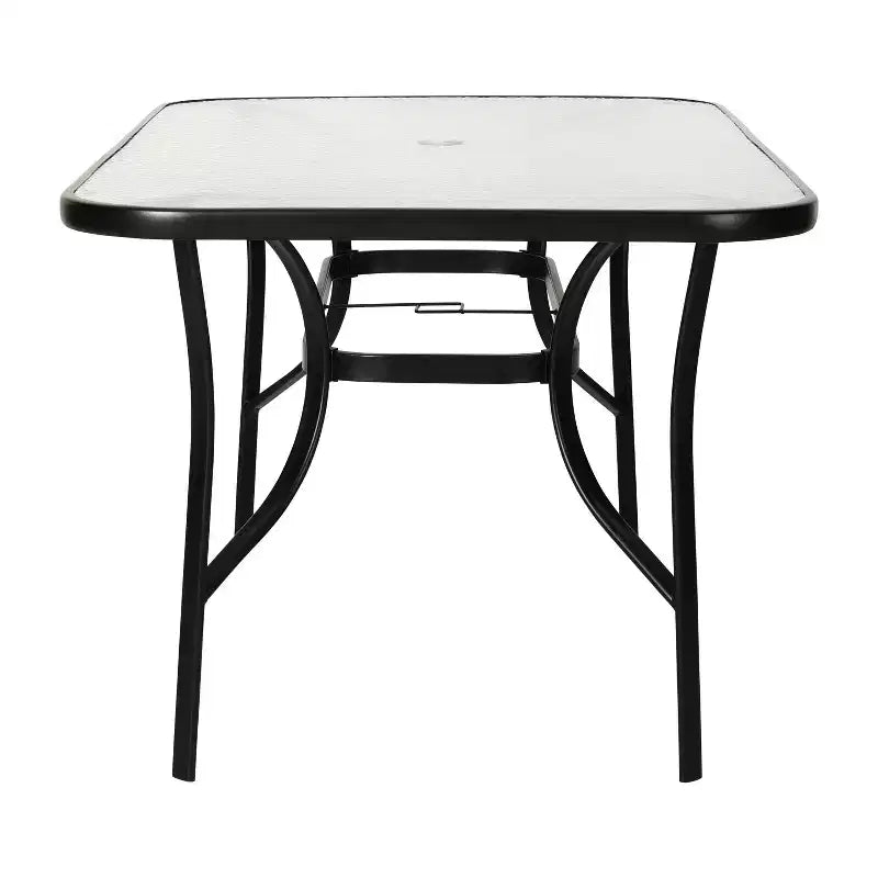 Table de patio rectangulaire avec plateau en verre trempé et