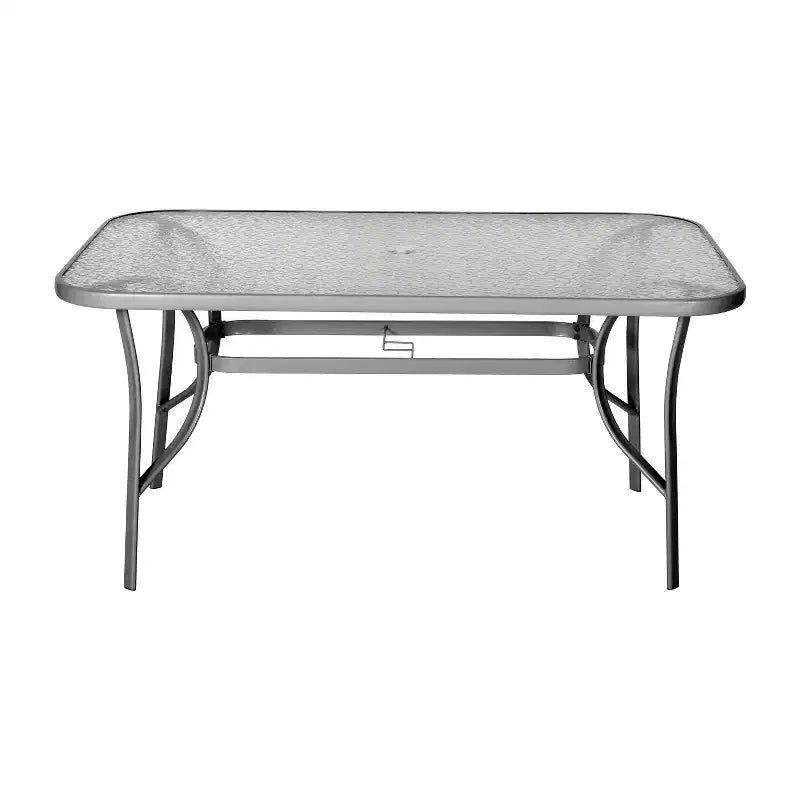 Table de patio rectangulaire avec plateau en verre trempé et