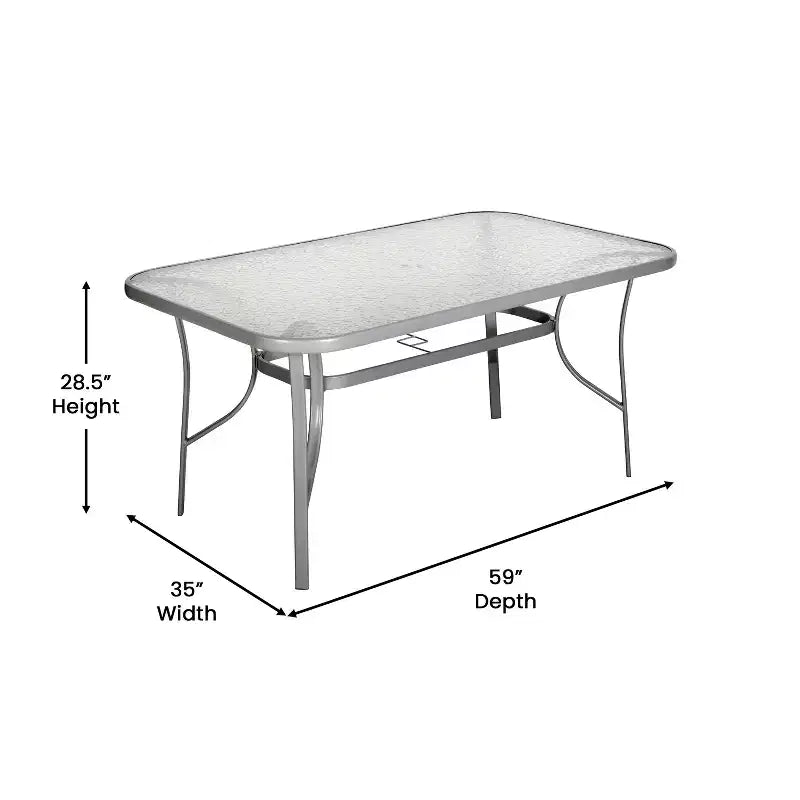 Table de patio rectangulaire avec plateau en verre trempé et