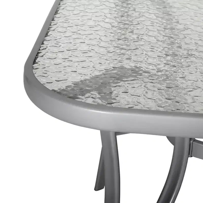 Table de patio rectangulaire avec plateau en verre trempé et