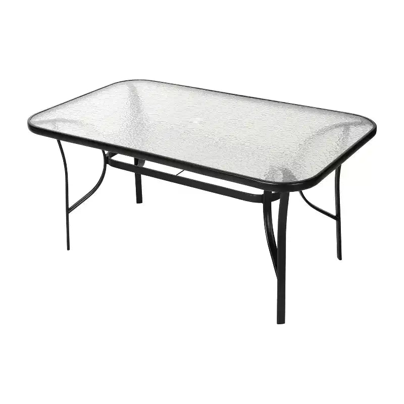 Table de patio rectangulaire avec plateau en verre trempé et